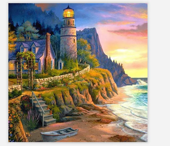 Seaside Lighthouse Theme Diamond Painting 5D Full Embroidery Pattern