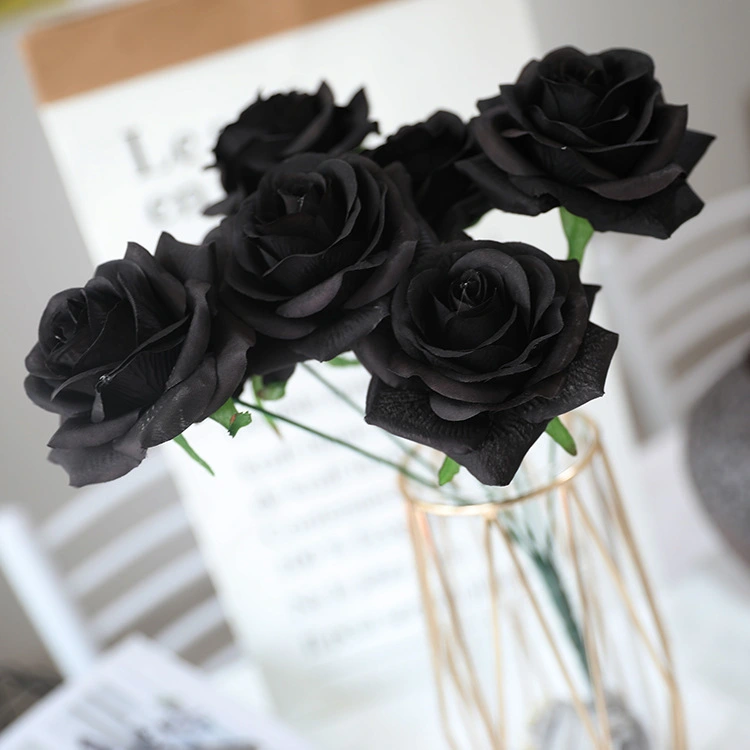 Simulation 7-head Black Bunch Of Roses Wedding Flowers