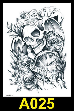 Black And White Skull Head Flower Arm Tattoo Sticker