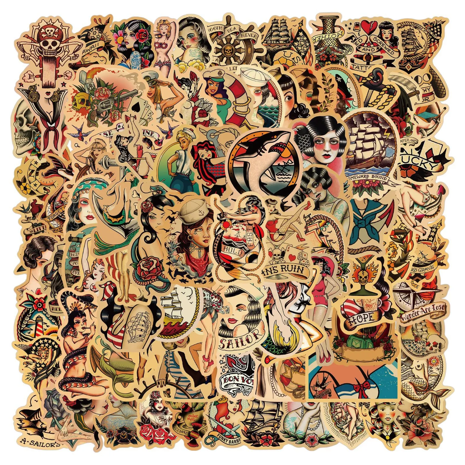 100 Retro Personality Girl Graffiti Stickers