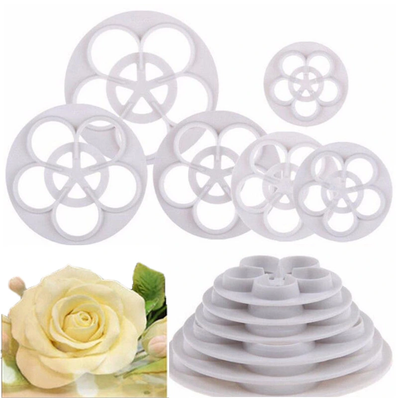 6PCS Rose Flower Petal Cutting Mould Fondant Cake Decoration Printing Embossing Mould