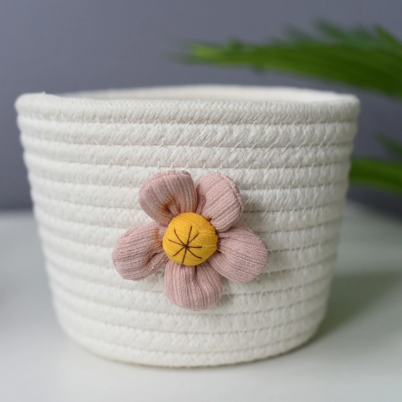 Bedside Storage Basket Woven Flower Spot Cotton