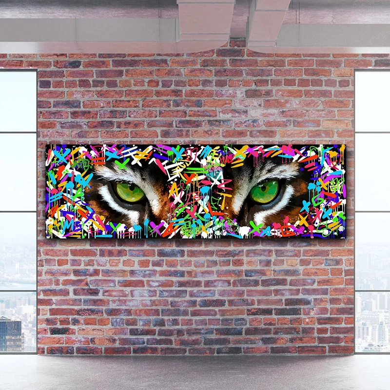 Modern Graffiti Art Tiger Ferocious Green Eyes