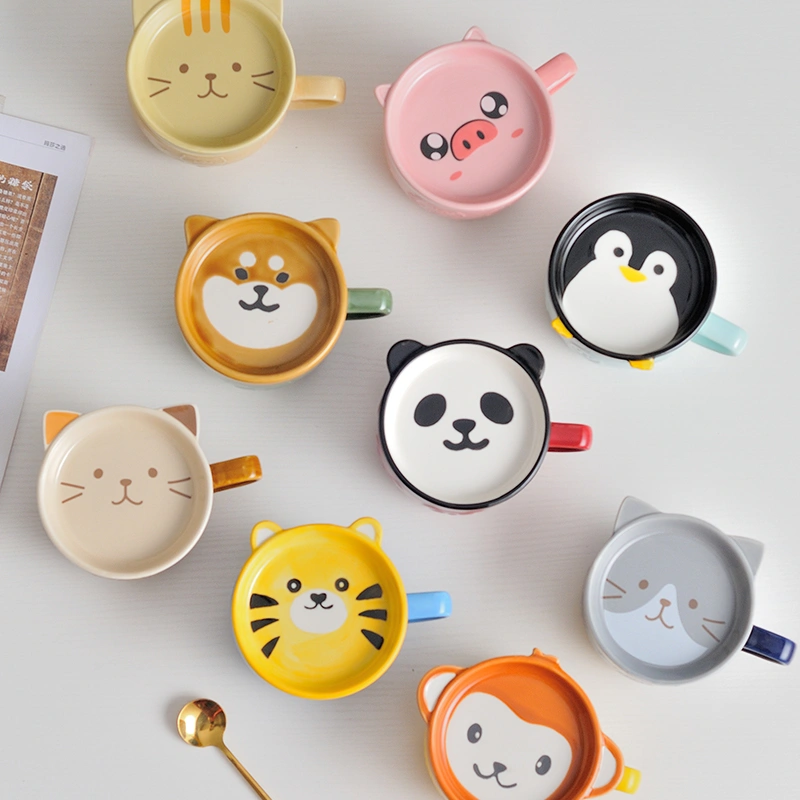 Japanese Style Cute Cartoon Pet Cover Ceramic Coffee Cup