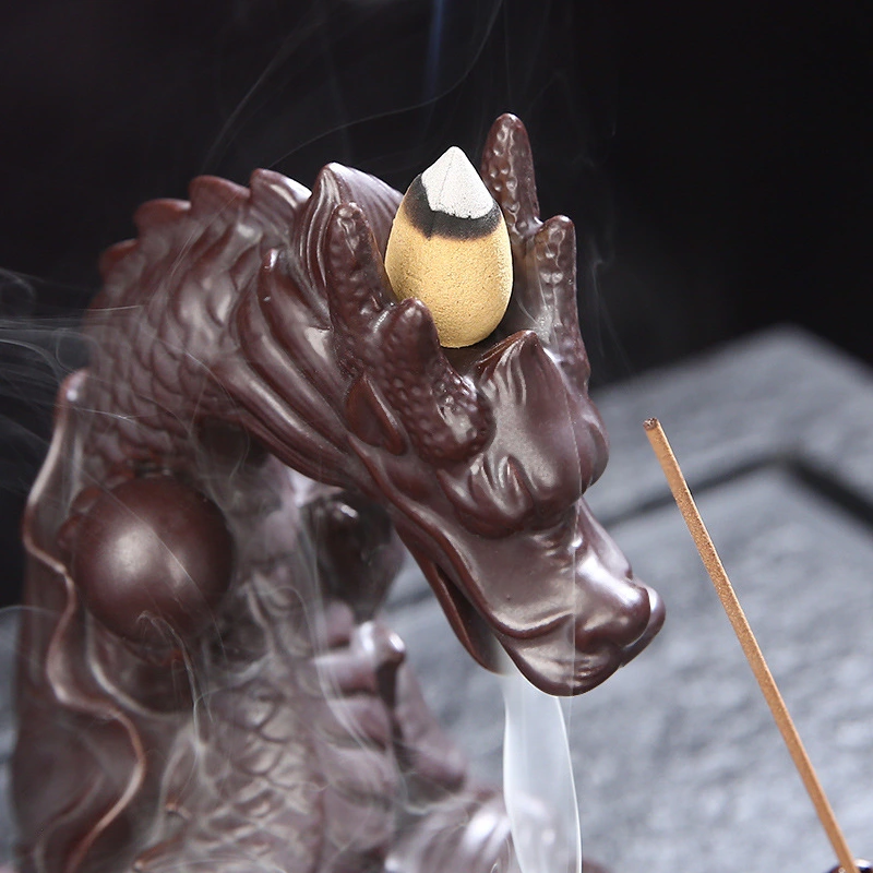 Dragon Decoration Incense Burner Purple Clay Ceramics Back Flow