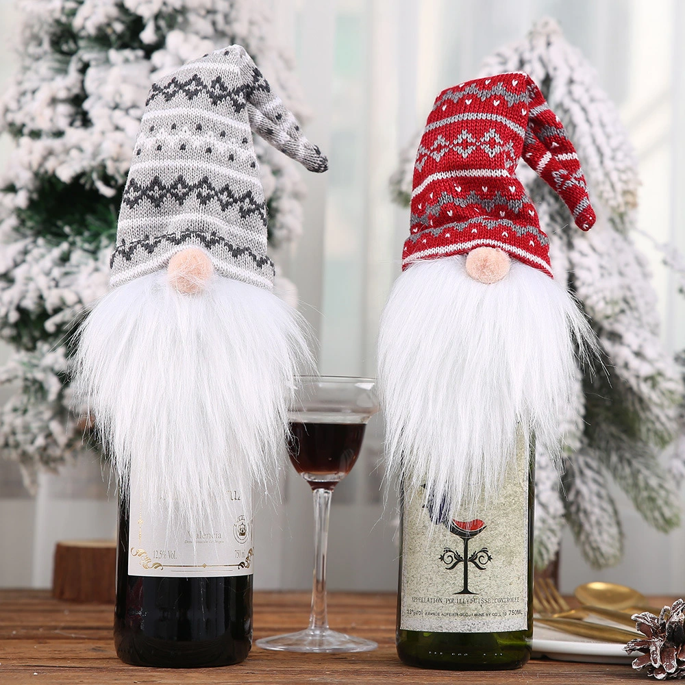 Christmas Ornament Knitted Hat Forest Old Man Wine Set