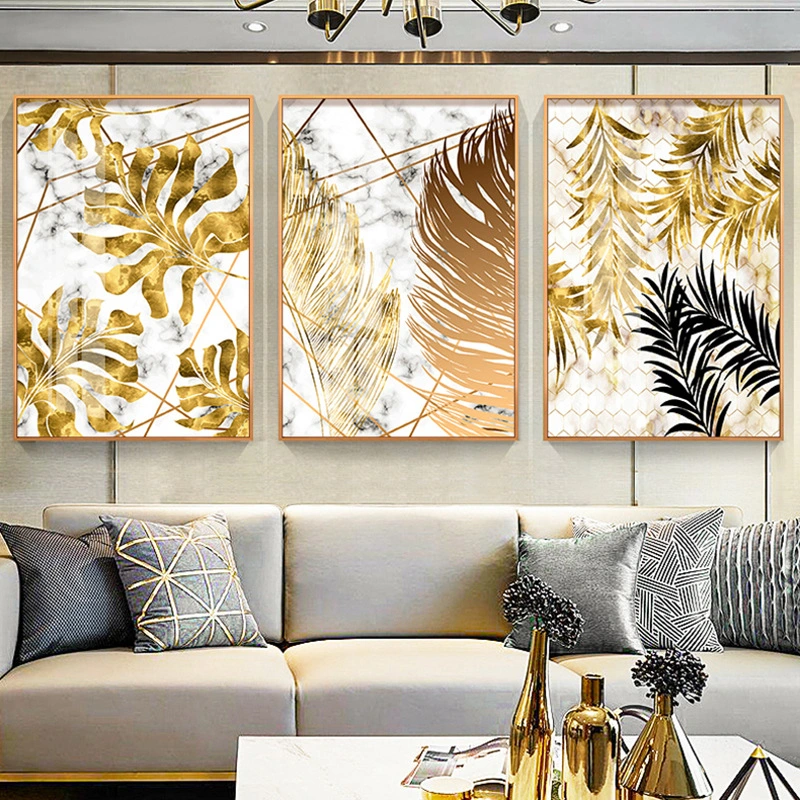 European Style Plant Gold Leaf Decorative Canvas Painting