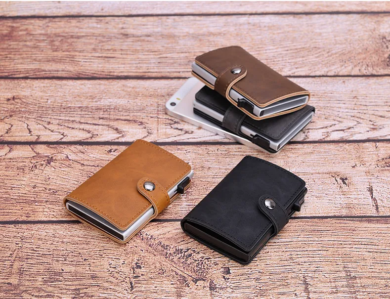 Men's Card Holder With Automatic Elastic Card Side Push Buckle