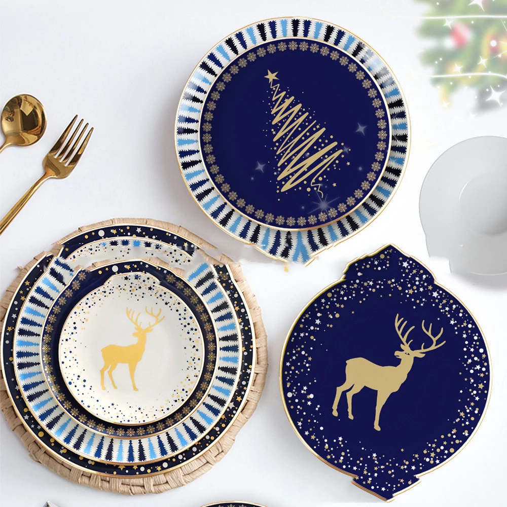 Christmas Ceramic Western Plate Cutlery Set