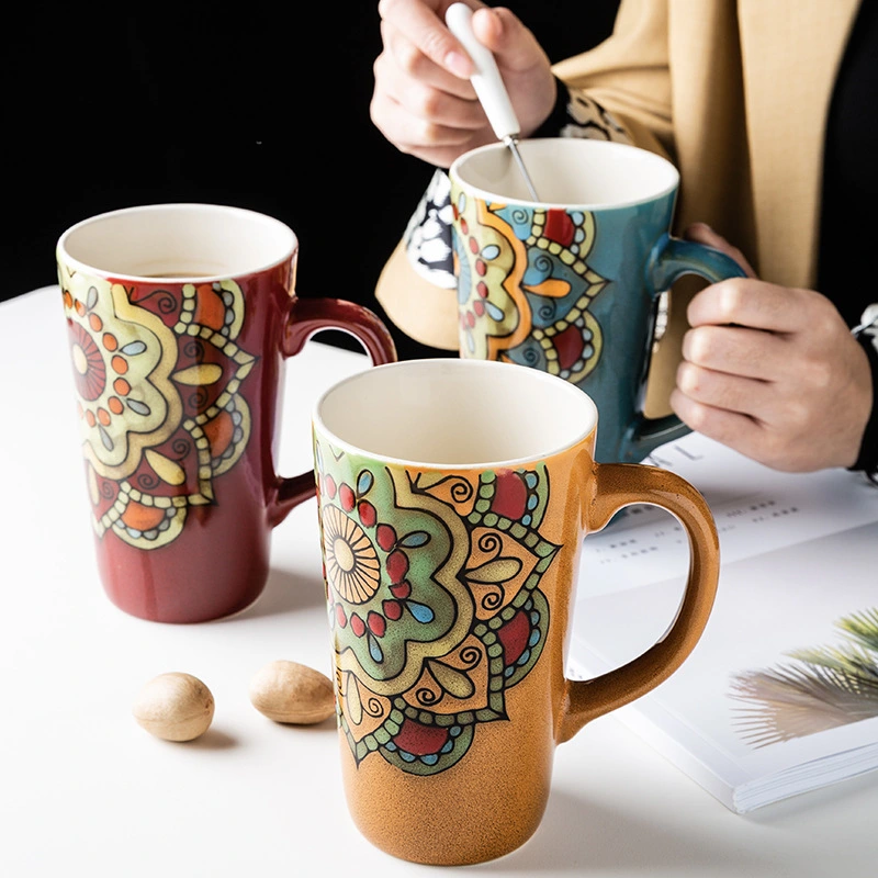 Mug Large Capacity Ceramic Spoon With Lid Retro Style Hand-painted Office Home Drinking Cup