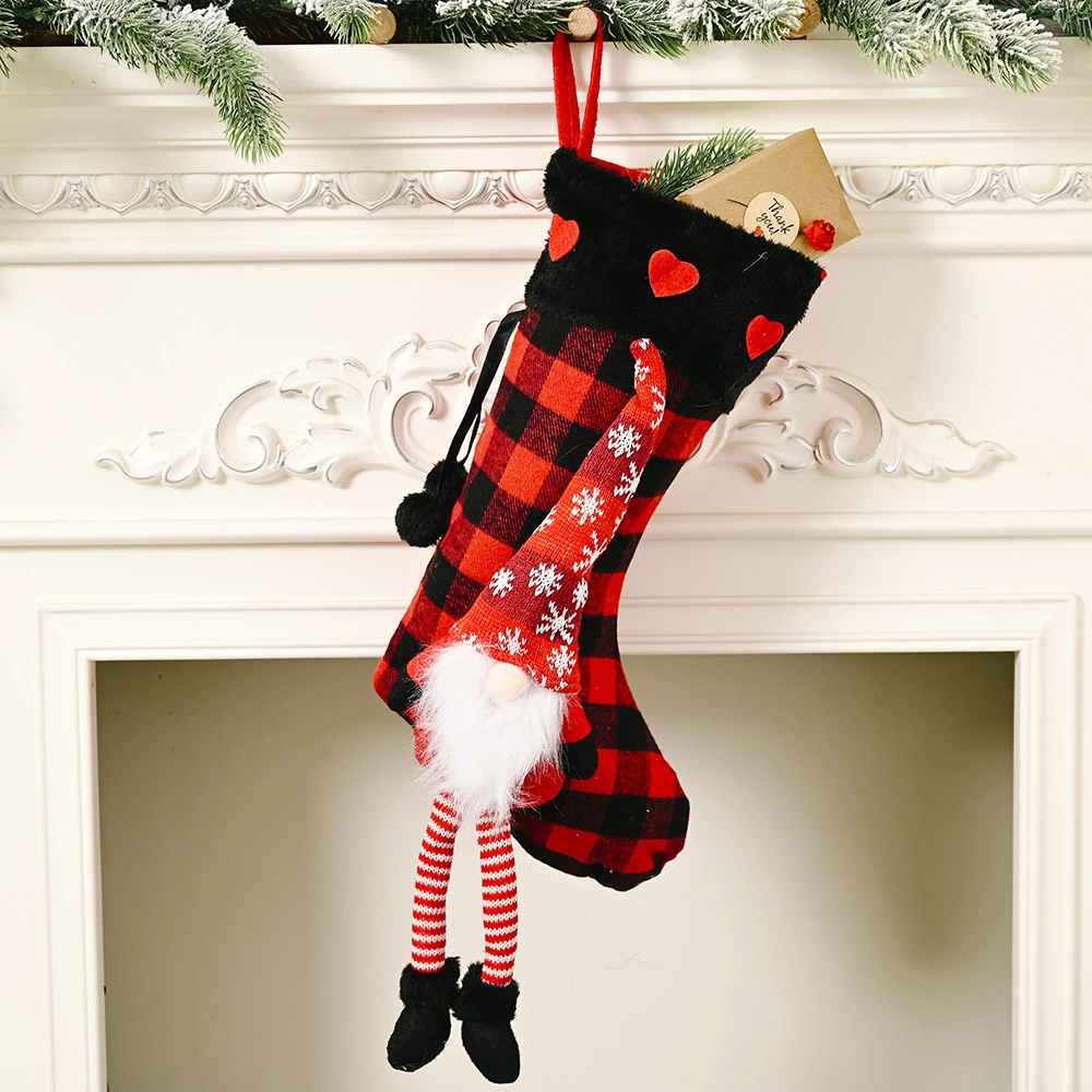 Red Love Fluffy Hanging Leg Plaid Christmas Socks