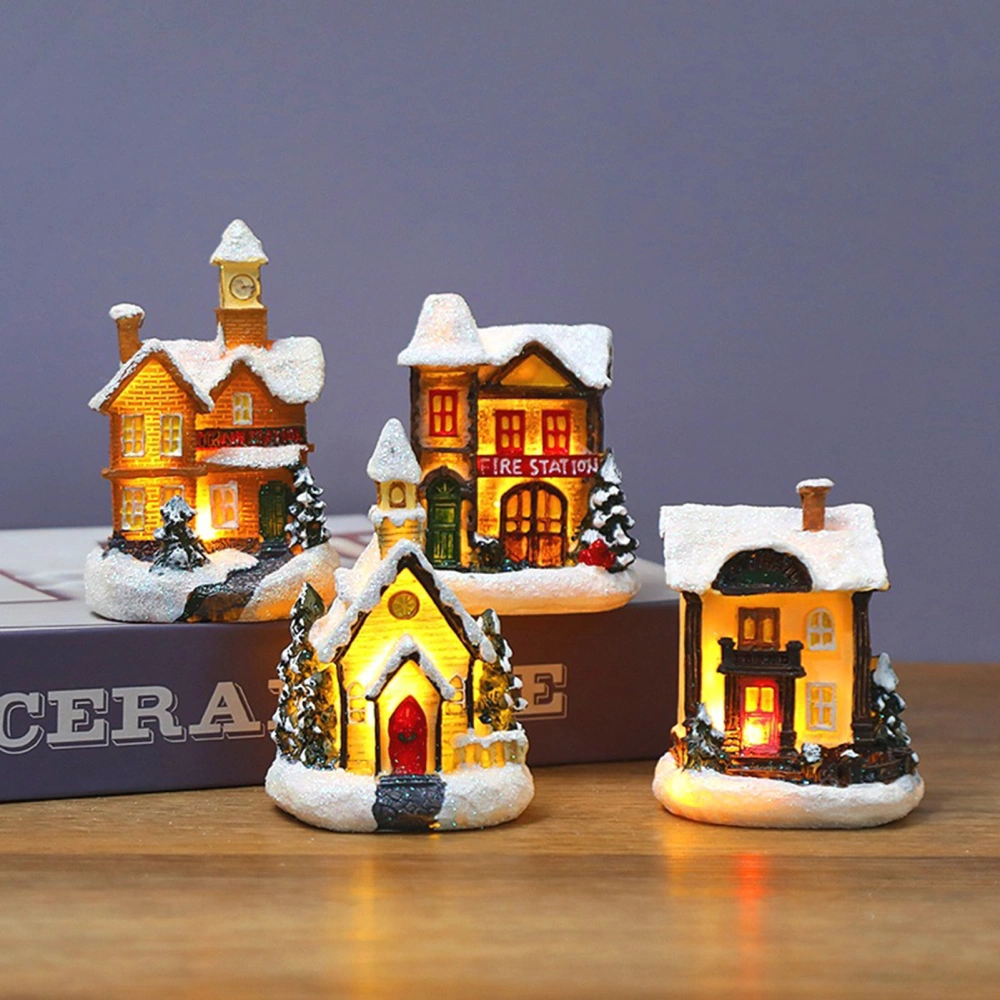 Christmas Decoration LED Lights Snow House Luminous Cottage Ornaments