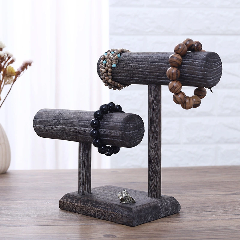 Solid Wood Distressed Retro Bracelet Watch Jewelry Holder