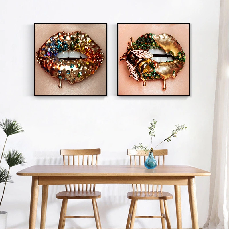 Creative Golden Bee Lips Art Decoration Painting Home Living Room Entrance