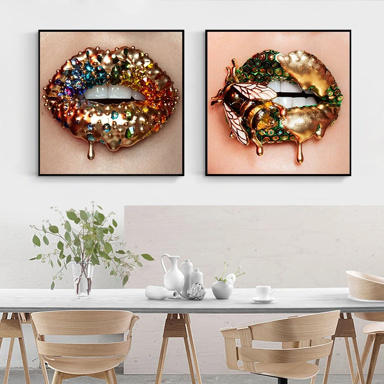 Creative Golden Bee Lips Art Decoration Painting Home Living Room Entrance