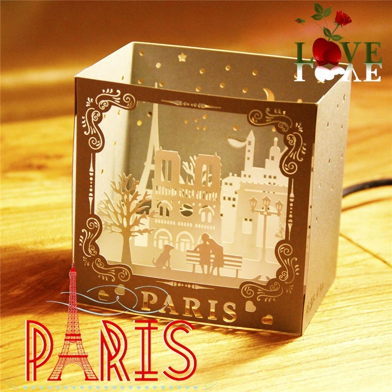 3d Creative Three-dimensional Paper Sculpture Greeting Card Couple Romantic Marriage New York Paris City