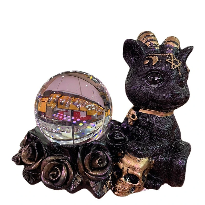 Witch Pentagram Skull Black Cat Resin Ball Ornament