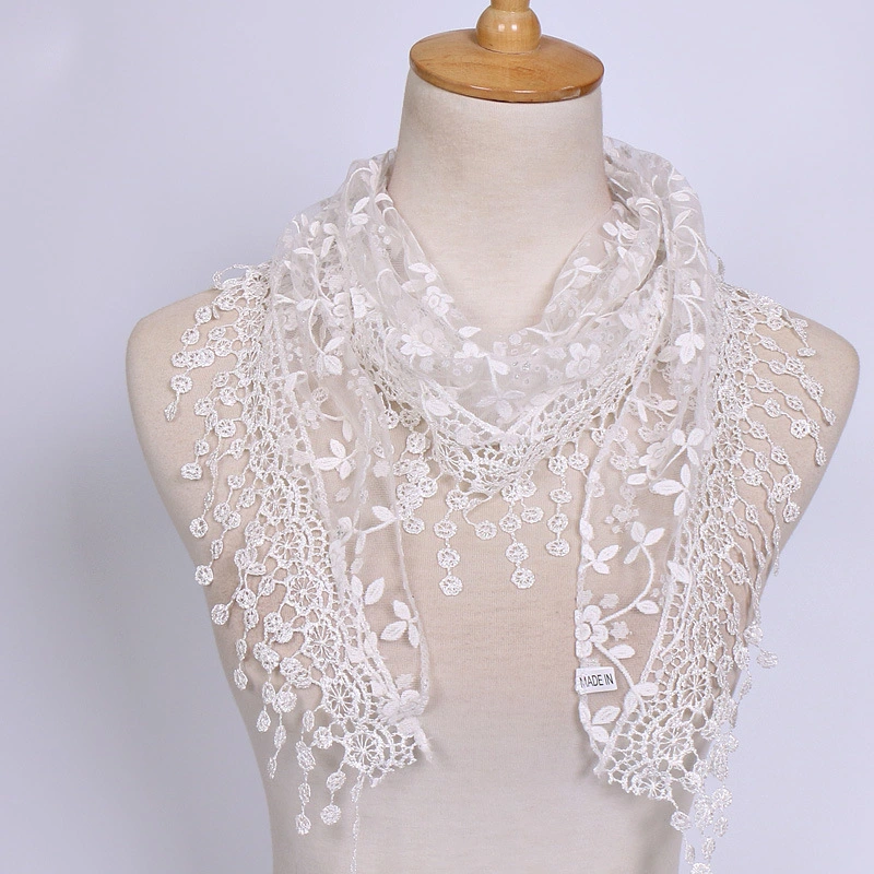 Lace Hollow Pure Color Ladies Triangle Scarf