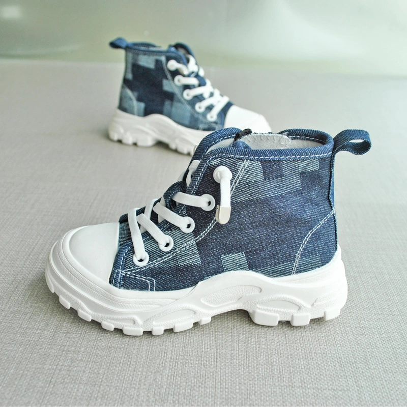 Boys Mid-high-top Zipper Canvas Shoes