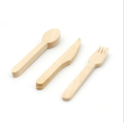 Disposable Degradable Tableware Wooden Cutlery Kraft Paper Bag Set