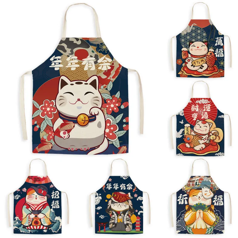 Waterproof Apron Beckoning Cat Adult Gown For Cooking