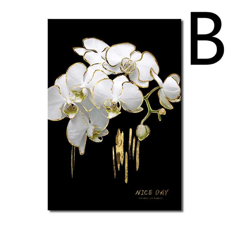 Black And White Flower Poster Golden Canvas Painting