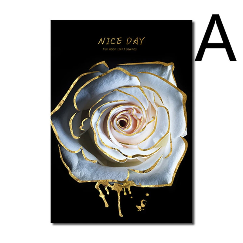 Black And White Flower Poster Golden Canvas Painting