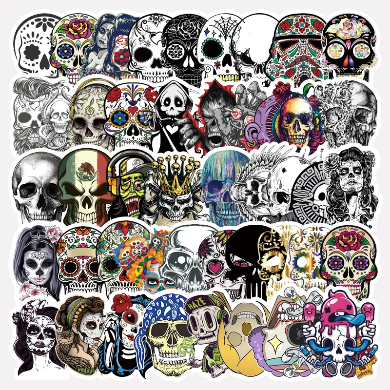 50 Pcs A Pack Of Colorful Scary Skull Graffiti Stickers
