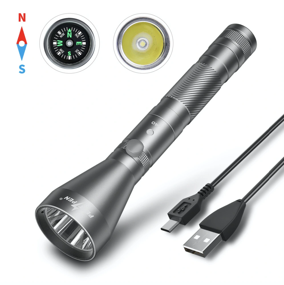 Long Range Outdoor Camping Compass Rechargeable Usb Waterproof Portable Flashlight