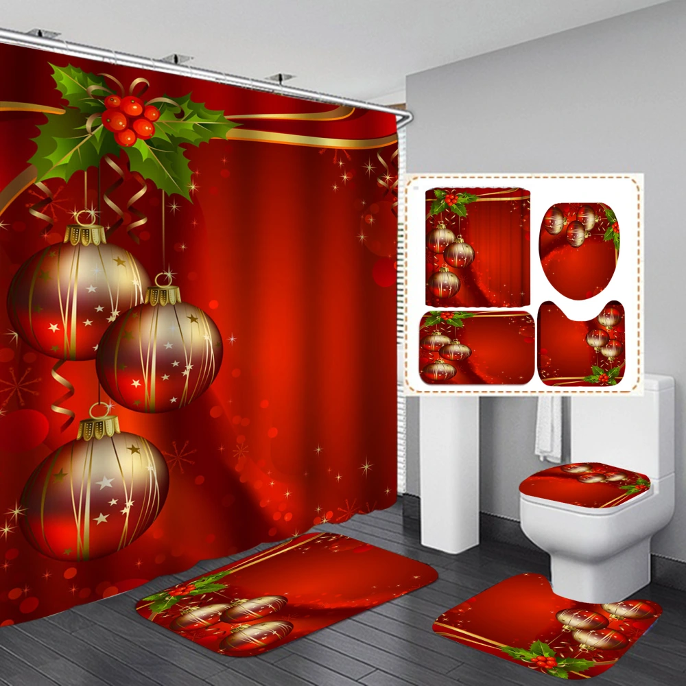 Christmas Digital Printing Waterproof Polyester Shower Curtain