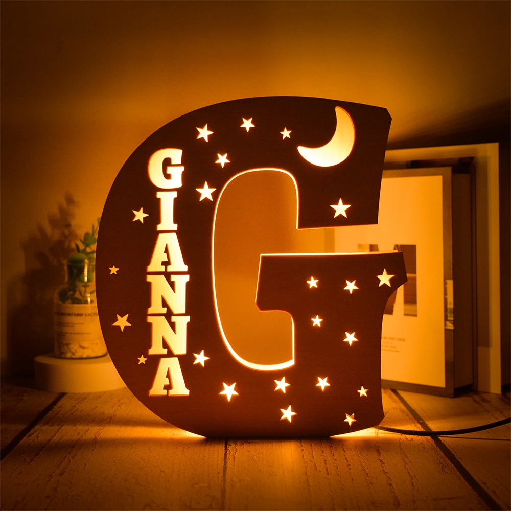 USB Warm Light Wooden Letter Lamp Creative Decoration