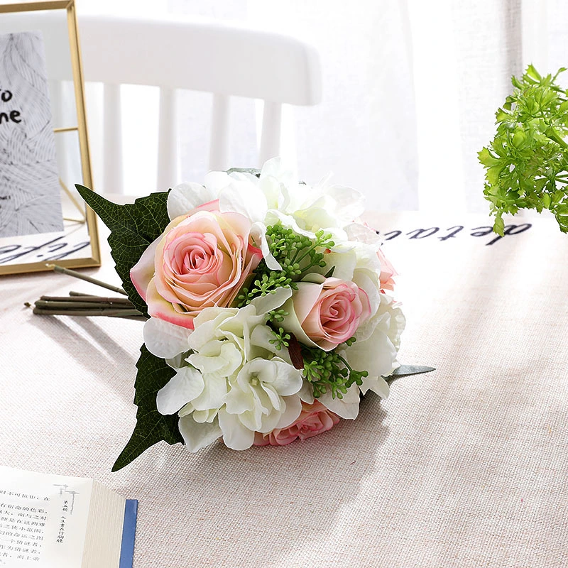 Rose Hydrangea Hand Holding Silk Cloth Tied Bunch