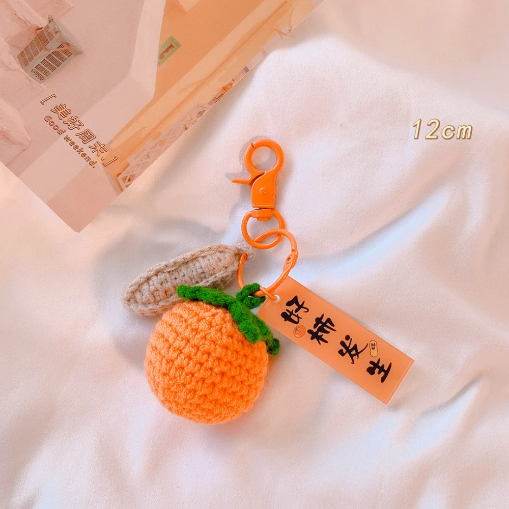 Handmade Knitted Persimmon And Peanut Keychain