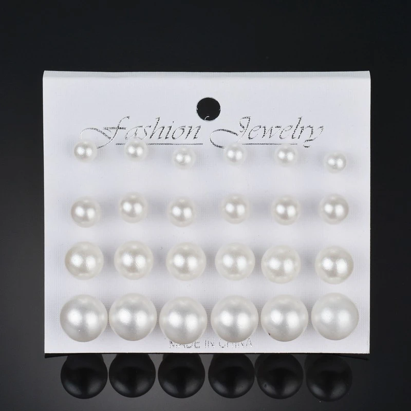 Set Of 12 Pairs Of Female Pearl Earrings Korean Style Earrings