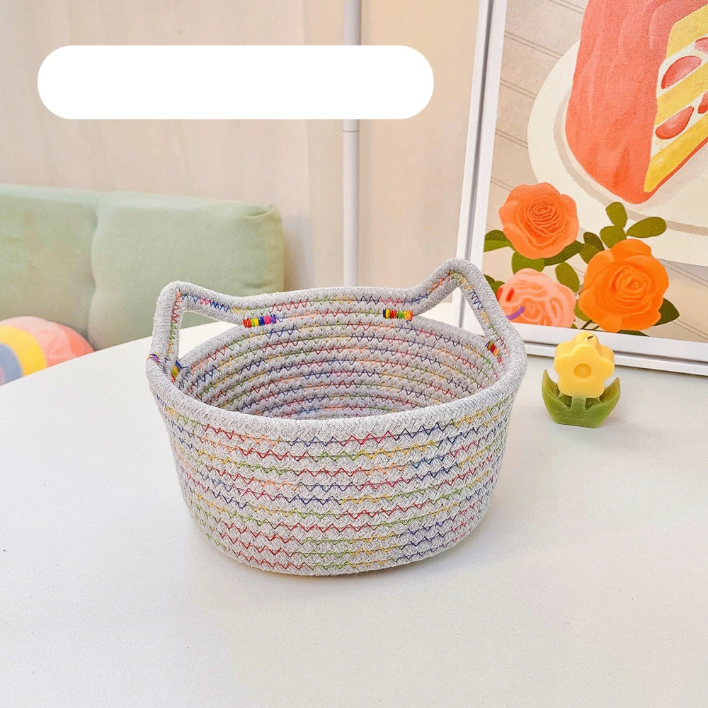 Creative Desktop Cat Ear Cotton Hand Woven Storage Basket