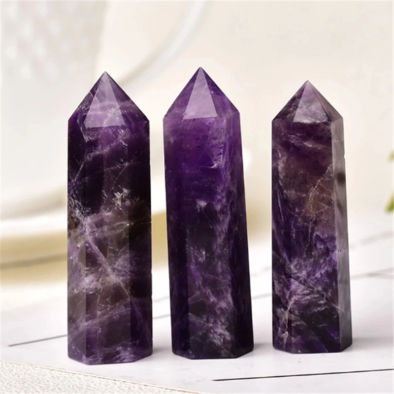 Natural Fantasy Amethyst Column Hexagonal Single Pointed Column Original Stone Decoration