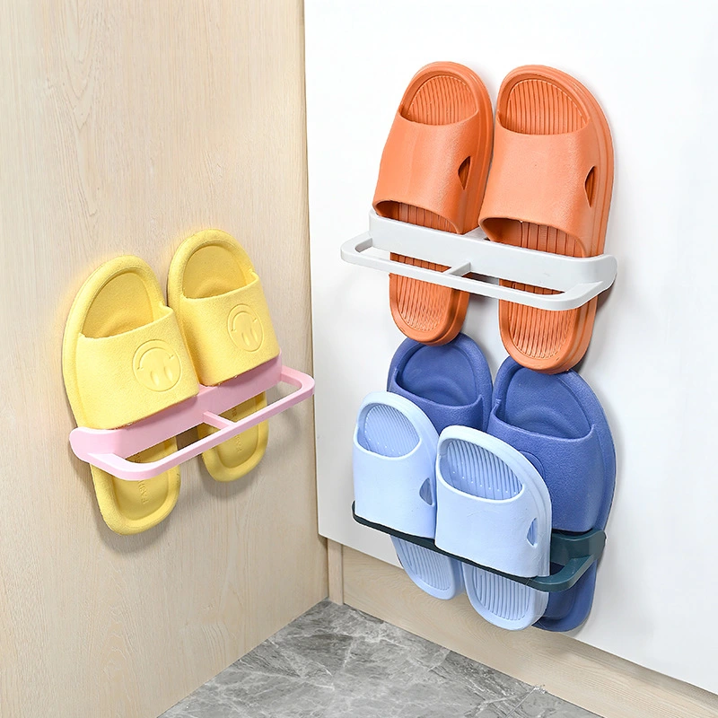 Perforation-free Bathroom Slippers Rack Wall-mounted Storage