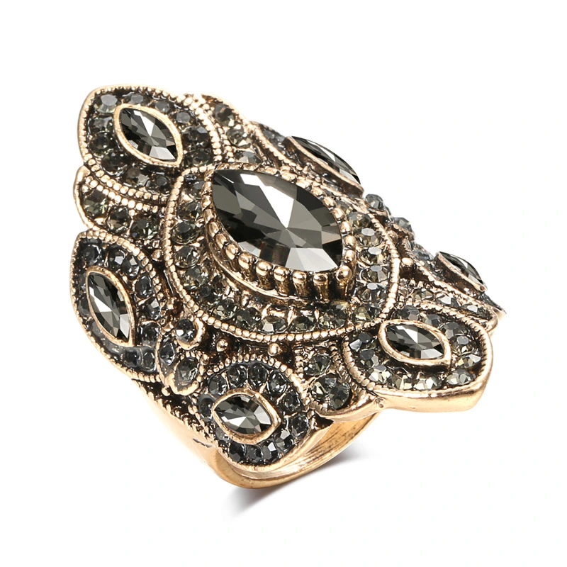 Luxury Antique Golden Horse Eye Grey Gemstone Vintage Ring