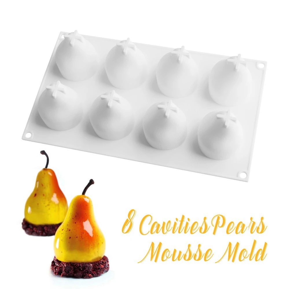 8 Pcs 3D Pear Mousse Cake Silicone Mold