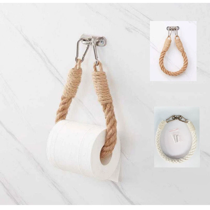 Hemp Rope Creative Roll Holder Perforated Toilet Paper Storage