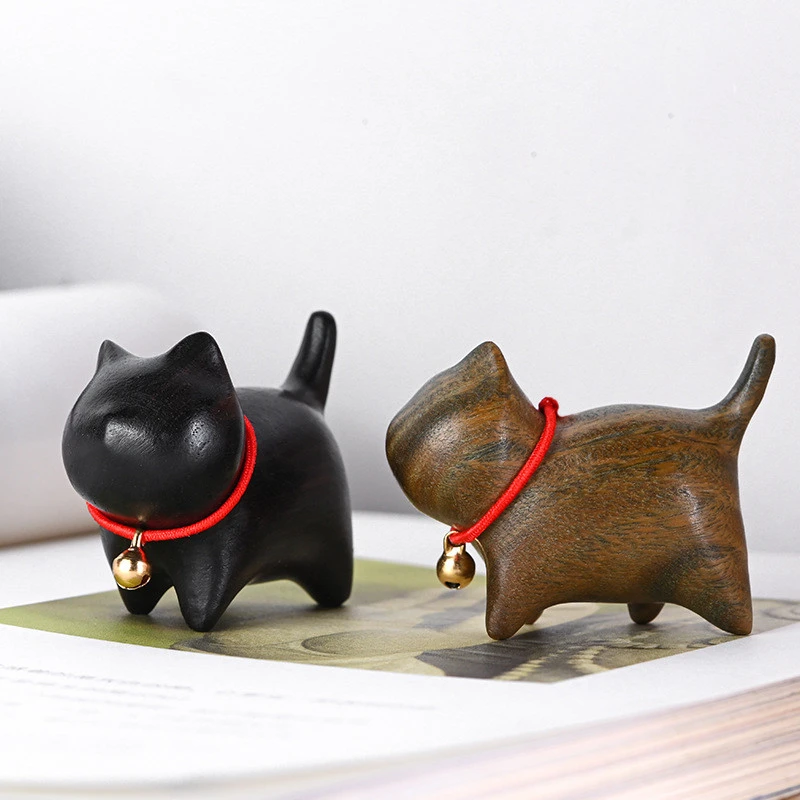 Ebony Carved Cat Small Bell Creative Ornaments