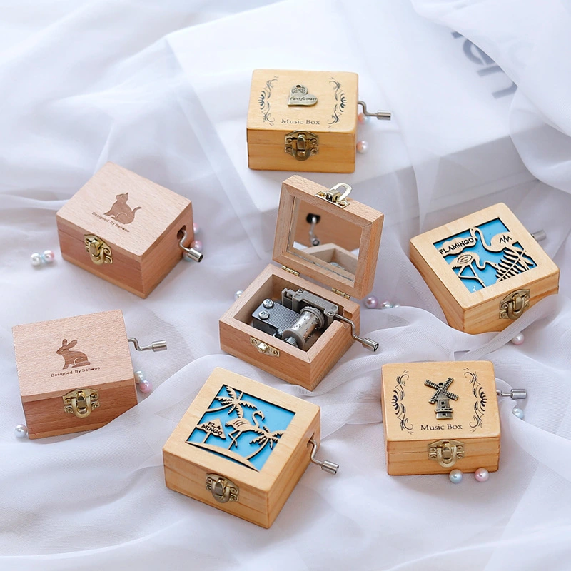 Wooden Hand-cranked Music Box Student Gift Present Decoration