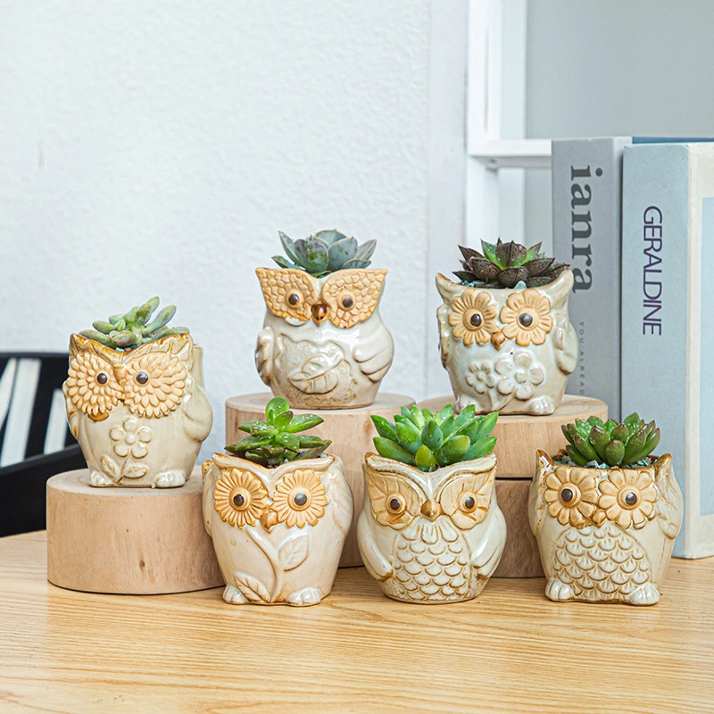 Furnishing Kiln-changing Owl Set Succulent Basin