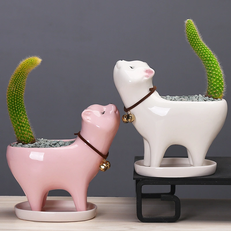 Succulent Flower Pot Ceramic Creative Cute Small Desktop Cactus Cat Tail Flower