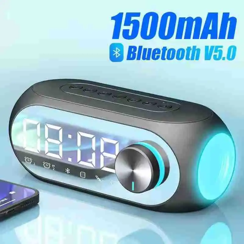 Bluetooth Speaker Mirror Wireless Home Subwoofer Phone Clock Audio