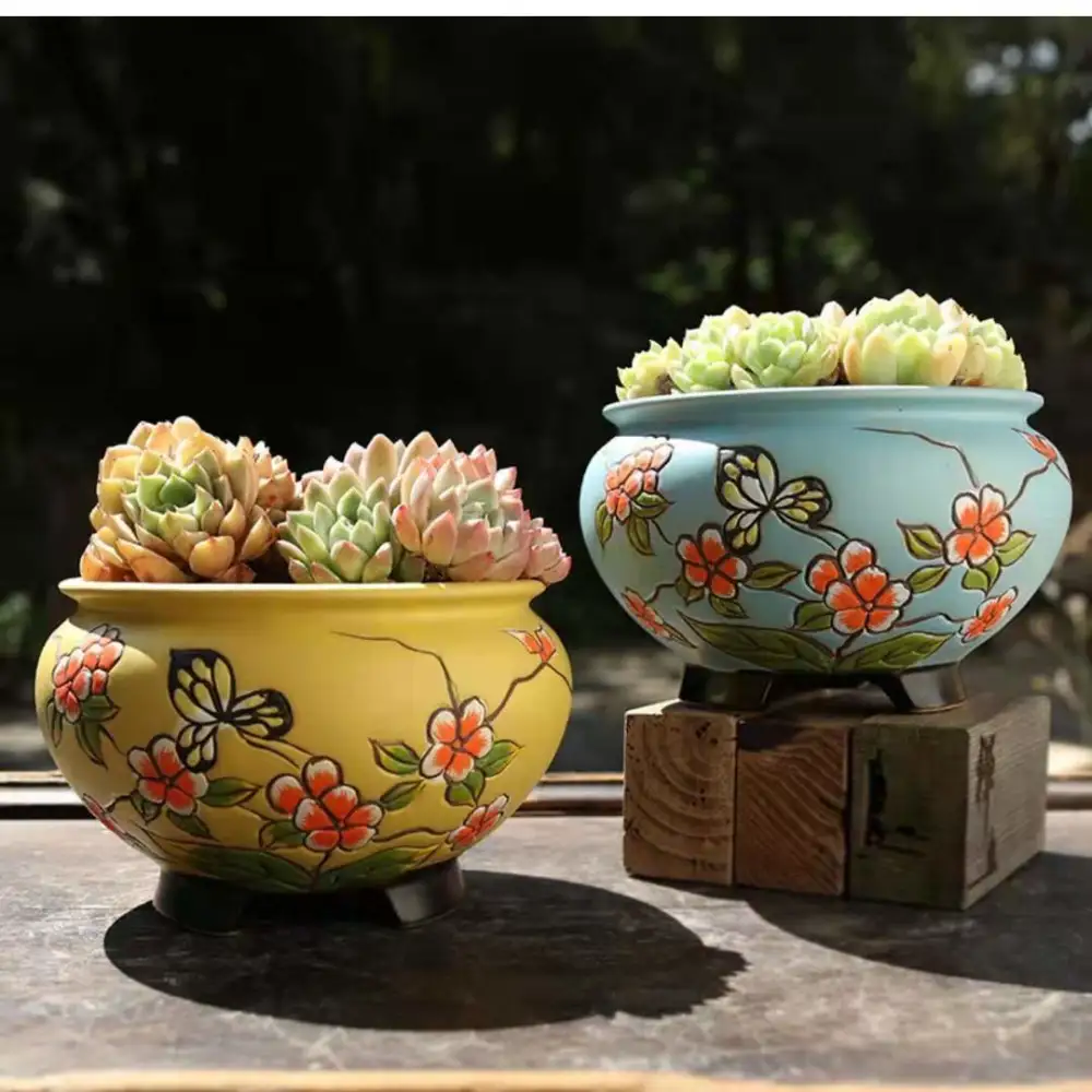 Hand-painted Large-caliber Succulent Flower Pot Coarse Ceramic Breathable