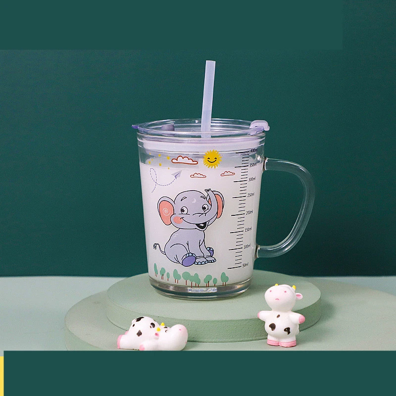 Glass Drinking Cup Household With Graduated Baby Straw