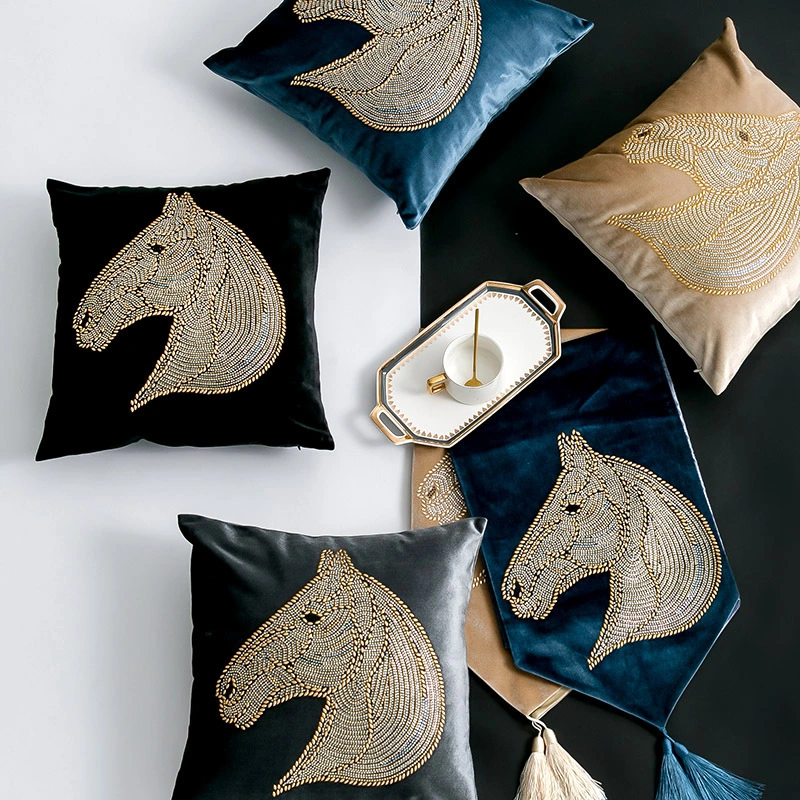 Velveteen Pillowcase Creative Horse Head Hot Drilling Sofa Cushion