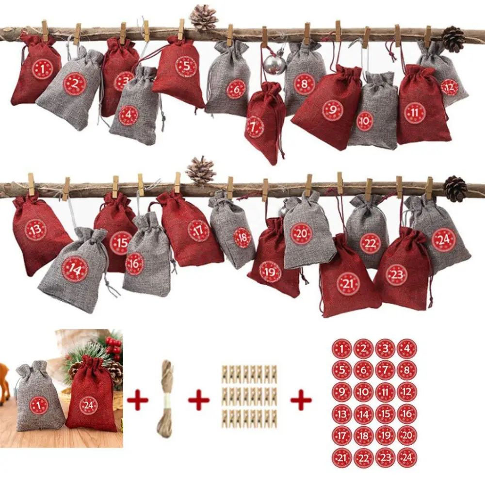 Hessian Bundle Pocket Christmas Hessian Bag Set