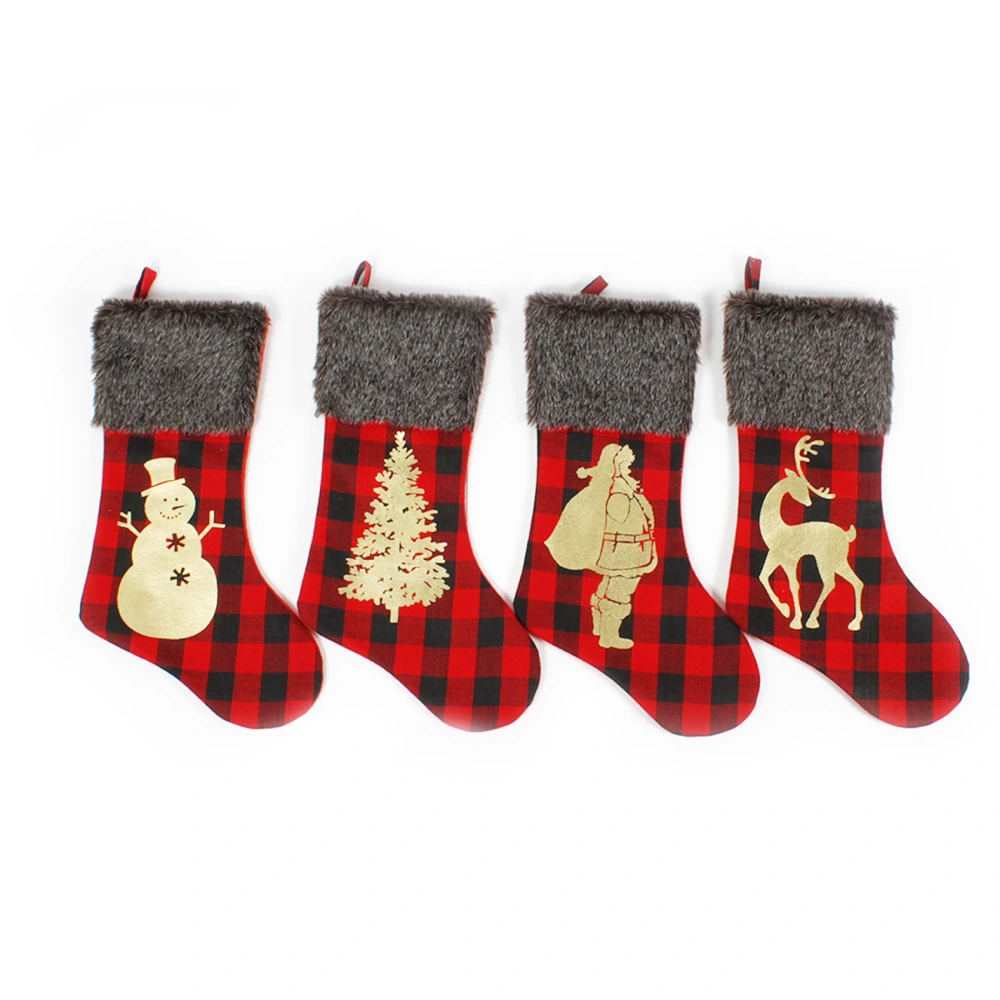 Black And Red Checked Brown Wool Gilt Christmas Stockings